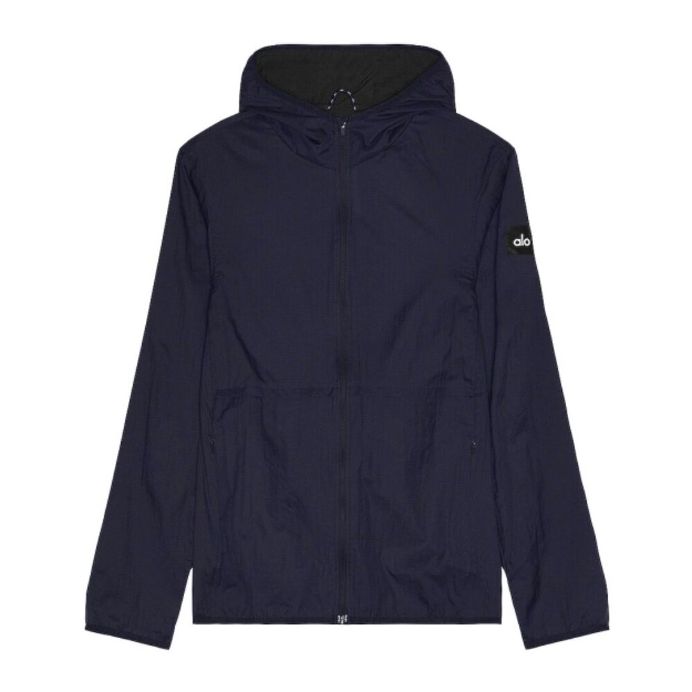 Alo Repeat Running Jacket True Navy Hooded Lightweight Raincoat Windbreaker Coat - Picture 5 of 8